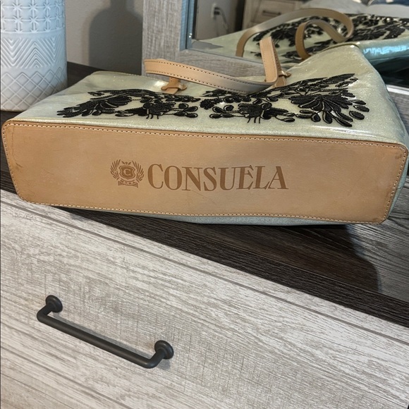 Consuela Shimmering Cream Tote with Black Floral Design - Picture 10 of 10